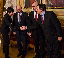 Ine M. Eriksen Søreide, Martin Schulz, Dag Terje Andersen og José Manuel Barroso.