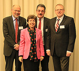Delegasjonslederne i EFTA-landene, fra venstre: Svein Roald Hansen, Kathy Riklin, Sveits, Harry Quaderer, Liechtenstein  og Árni Thór Sigurdsson, Island. Foto: Tore Grønningsæter, EFTA.