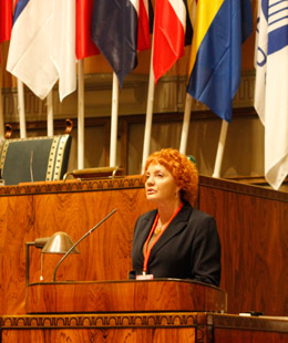 Marit Nybakk under Nordisk råds sesjon i Helsingfors.