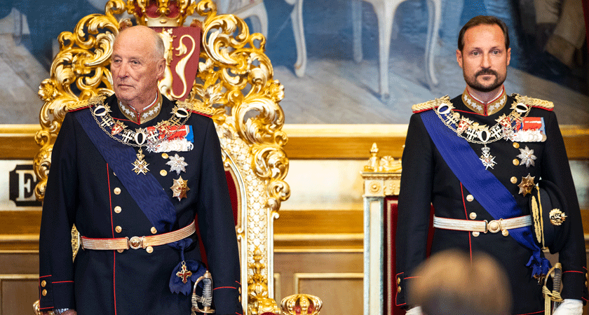 Den høgtidlege opninga av det 164. storting i 2019. H.M. Kong Harald V og H.K.H. Kronprins Haakon. Foto: Stortinget.