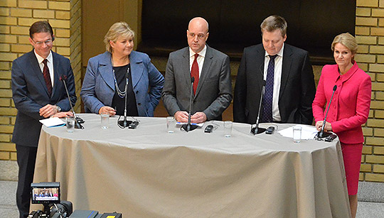 De nordiske statsministrene holdt pressekonferanse i vandrehallen i stortingsbygningen tirsdag 29. oktober.