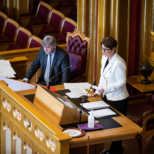 Fra stortingsmøtet 24. april 2020. Foto: Stortinget.