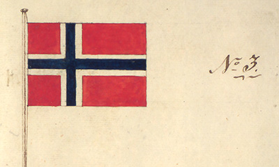 Forslag til flagg fra repr. Fredrik Meltzer, utstilt i Stortinget som nr. 3