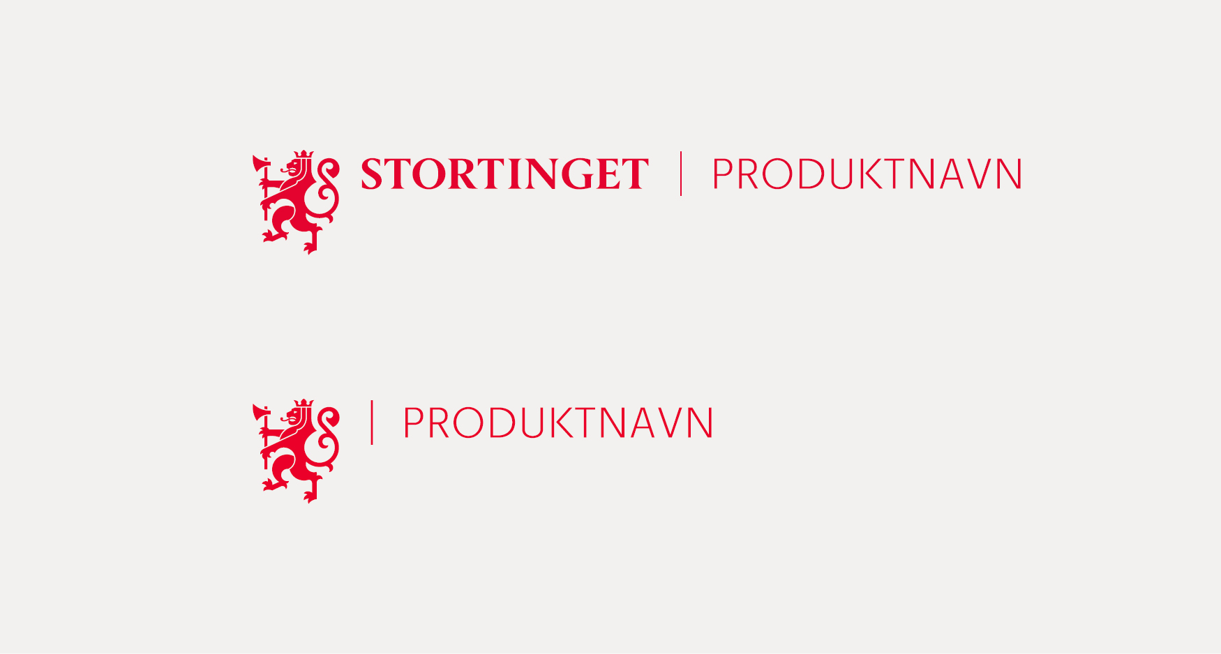 Eksempel på hvordan det skal settes opp når enkelte av Stortingets tjenester og produkter kan benytte eget formgitt tjeneste- eller produktnavn.