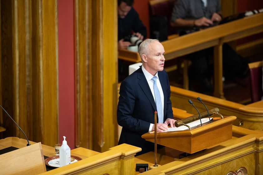 Tirsdag 12. oktober kl. 10.00 holder finansminister Jan Tore Sanner finanstalen i forbindelse med at Regjeringen legger frem sitt forslag til statsbudsjett for 2022. Foto: Stortinget