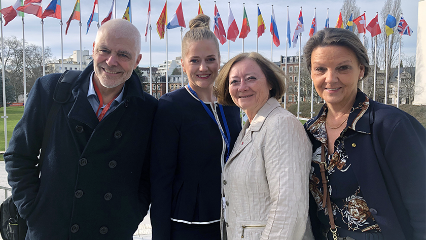 Medlemmer av Stortingets delegasjon til PACE, Petter Eide, Emilie Enger Mehl, Lise Christoffersen og Ingjerd Schou. Foto: Stortinget.