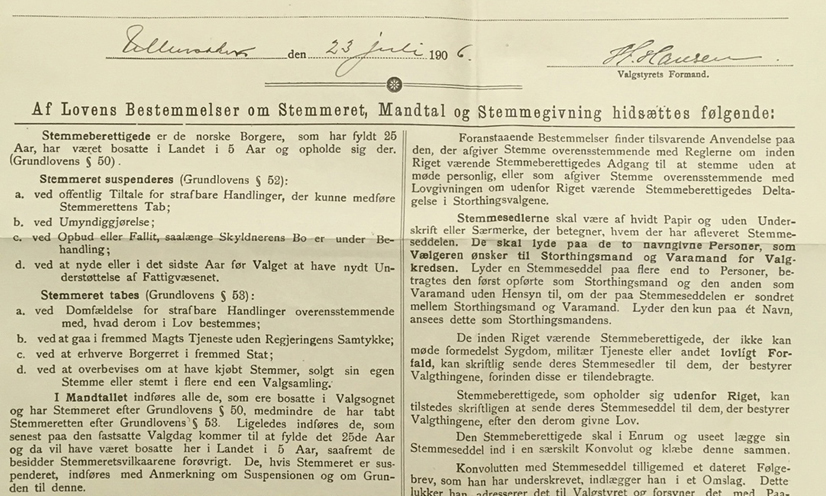Innkalling til valgting i Ullensaker, Akershus før valget i 1909