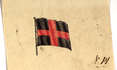 Forslag til flagg fra repr. Holst, utstilt i Stortinget som nr. 14.