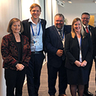 Ministerråd Janne Marit Knutrud, Åsmund Aukrust, Morten Wold, Elin Agdestein,Ulf Leirstein, ambassadør Jørn Eugen Gjelstad, Marit Arnstad og Ove Trellevik på ambassaden i Beograd. Foto: Stortinget