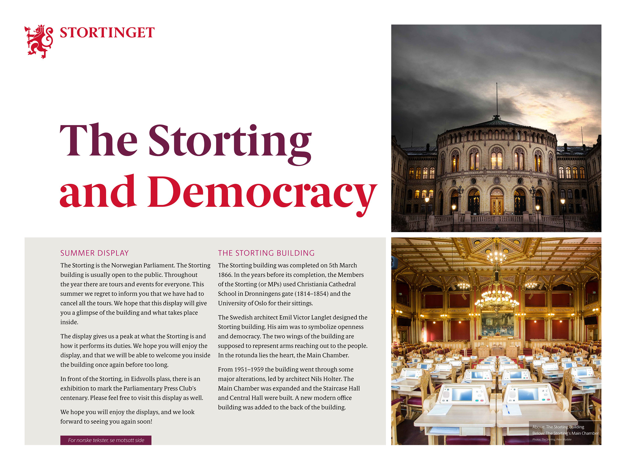 The Storting and Democracy - main poster