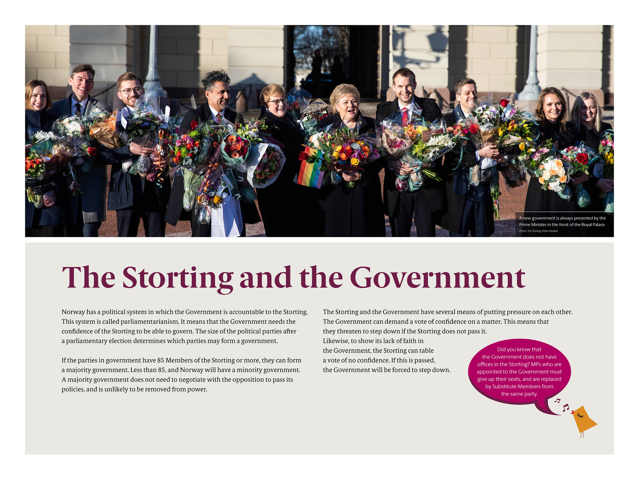 Poster describing the relationship between the Storting and the Government