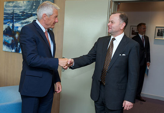 Generalsekretær i Europarådet, Thorbjørn Jagland, og stortingspresident Olemic Thommessen. Foto: Candice Imbert/Stortinget.