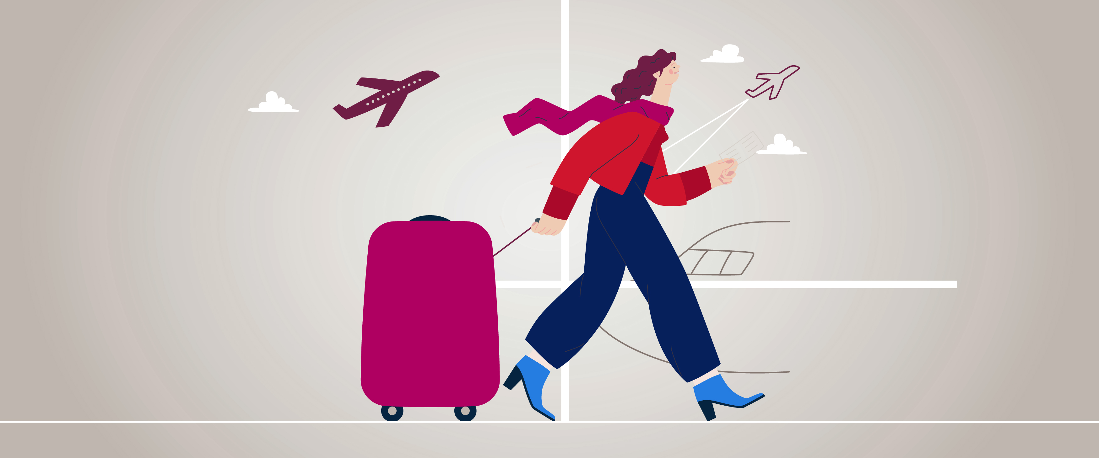 Illustrasjon: kvinne med koffert