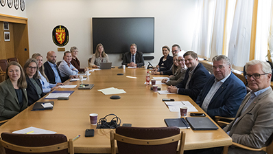 Members of the Preparatory Credentials Committee gather to begin the official review of the parliamentary election. Photo: The Storting.