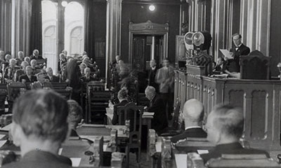 Stortingsmøtet 14. juni 1945. Foto: Karl Korneulissen Kleppe/Stortinget.