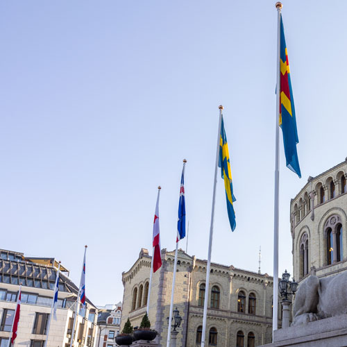 The Nordic flags at Løvebakken.