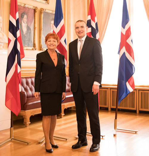 Stortingets 1. visepresident Marit Nybakk og Islands presidenten Guðni Th. Jóhannessons. Foto: Stortinget. 