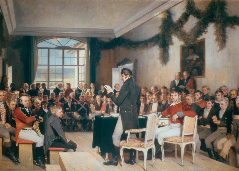 Stortinget åpnet onsdag 20. mai utstillingen om Oscar Wergelands Eidsvold 1814, 1884–1885. Foto: Teigens Fotoatelier/Stortingsarkivet.
