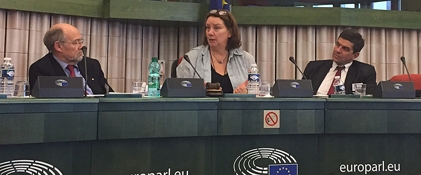 Meeting between the Norwegian EFTA/EEA delegation and the European Parliament’s rapporteur for the Posting of Workers Directive, MEP Agnes Jongerius. Left: Svein Roald Hansen. Right: Gunnar Gundersen. Photo: Storting.