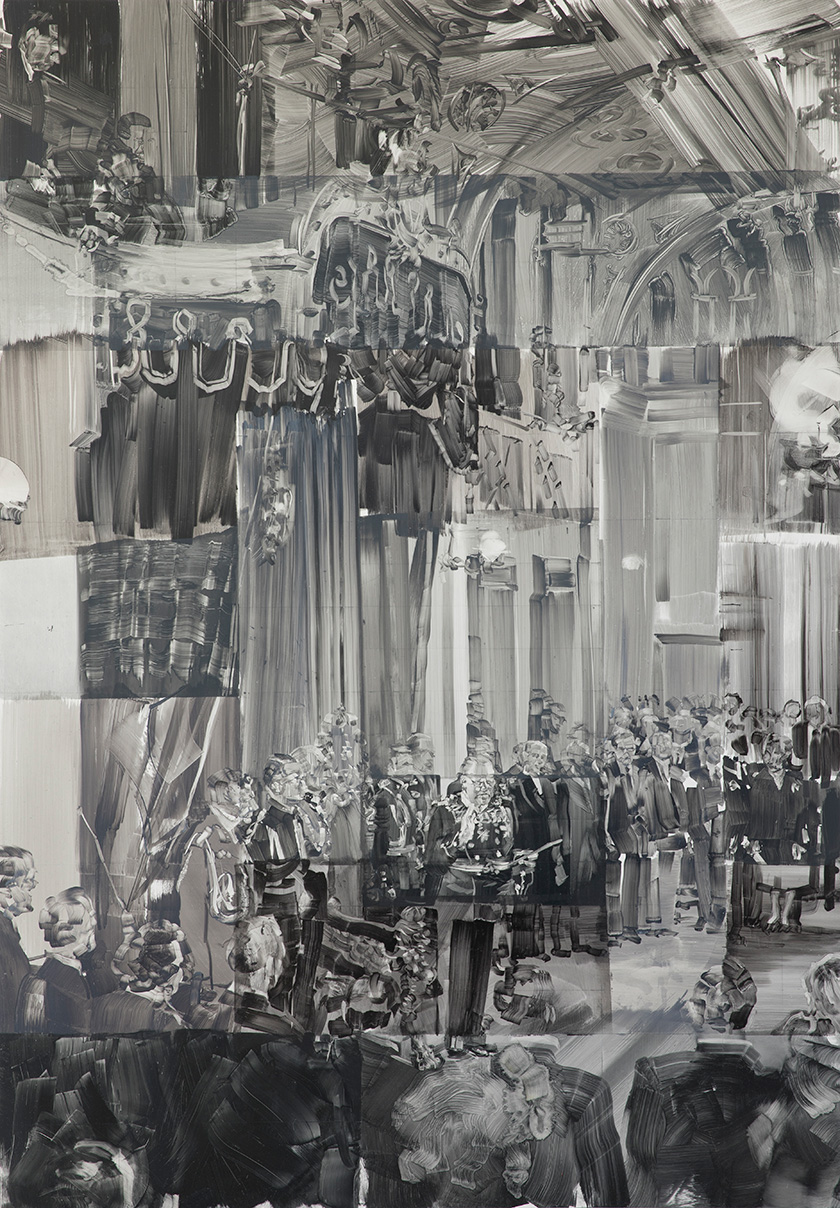 Painting by Kira Wager of King Olav V’s oath-taking ceremony in the Storting in 1958. Photo: Storting.