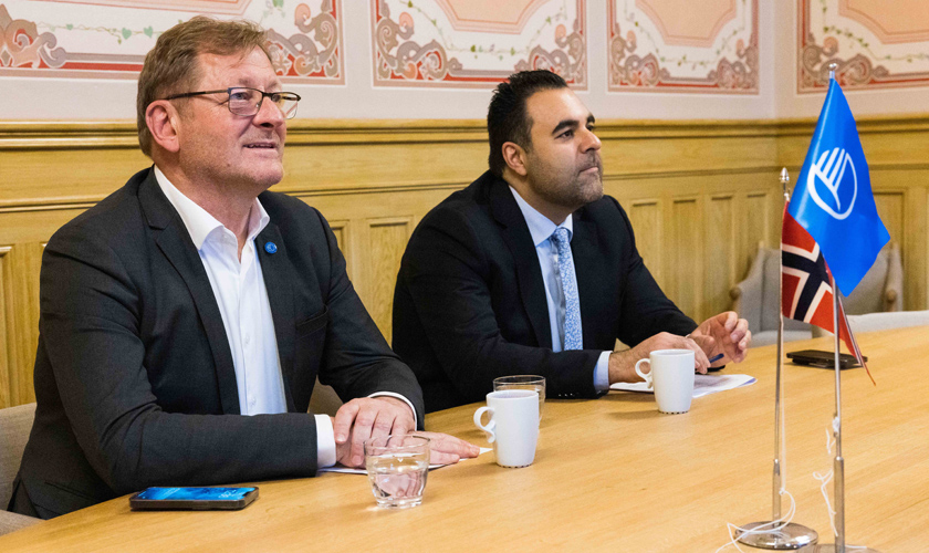 Nordisk råds president Jorodd Asphjell og stortingspresident Masud Gharahkhani på Nordens dag 23. mars. Foto: Stortinget