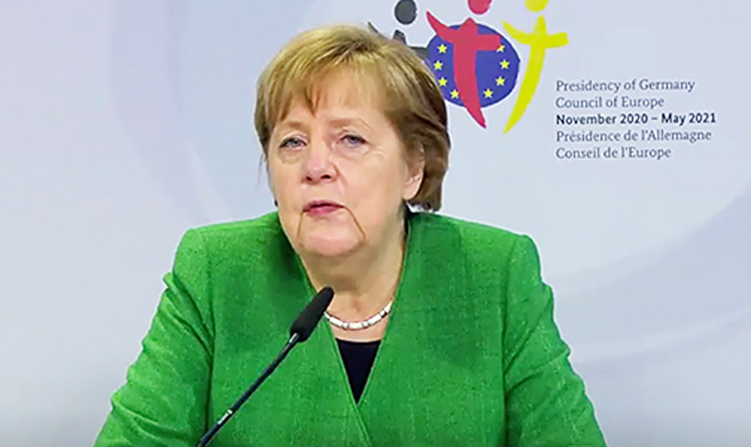 Forbundskanslar Angela Merkel talte til Europarådets parlamentarikarforsamling. Foto: Europarådet