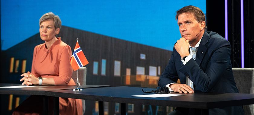 Åsunn Lyngedal (Labour Party) and Kårstein Eidem Løvaas (Conservative Party) during the European Interparliamentary Space Conference 2021. Photo: Morten Brakestad/Storting.