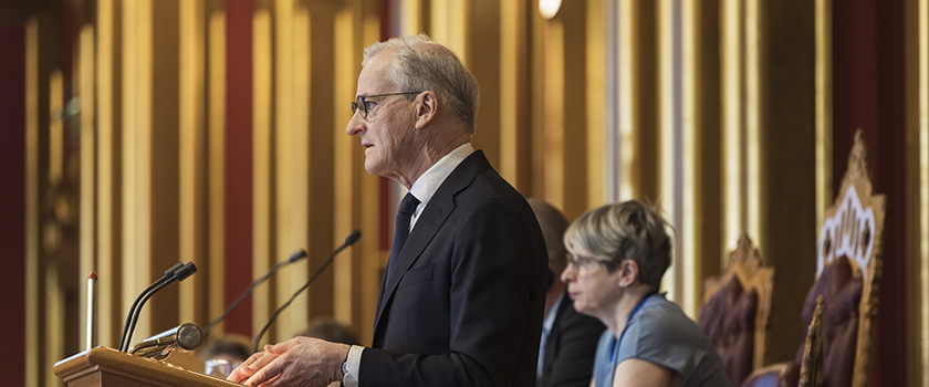 Statsminister Jonas Gahr Støre (A) taler under Nordisk råds temasesjon på Stortinget 17. april 2026
