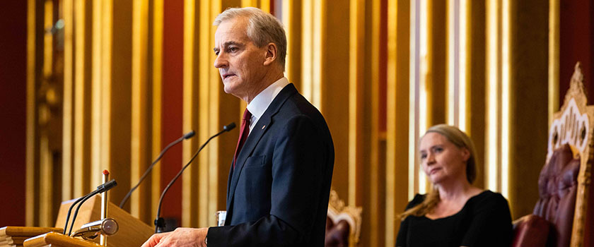 Statsminister Jonas Gahr Støre presenterer regjeringserklæringen. Foto: Stortinget.
