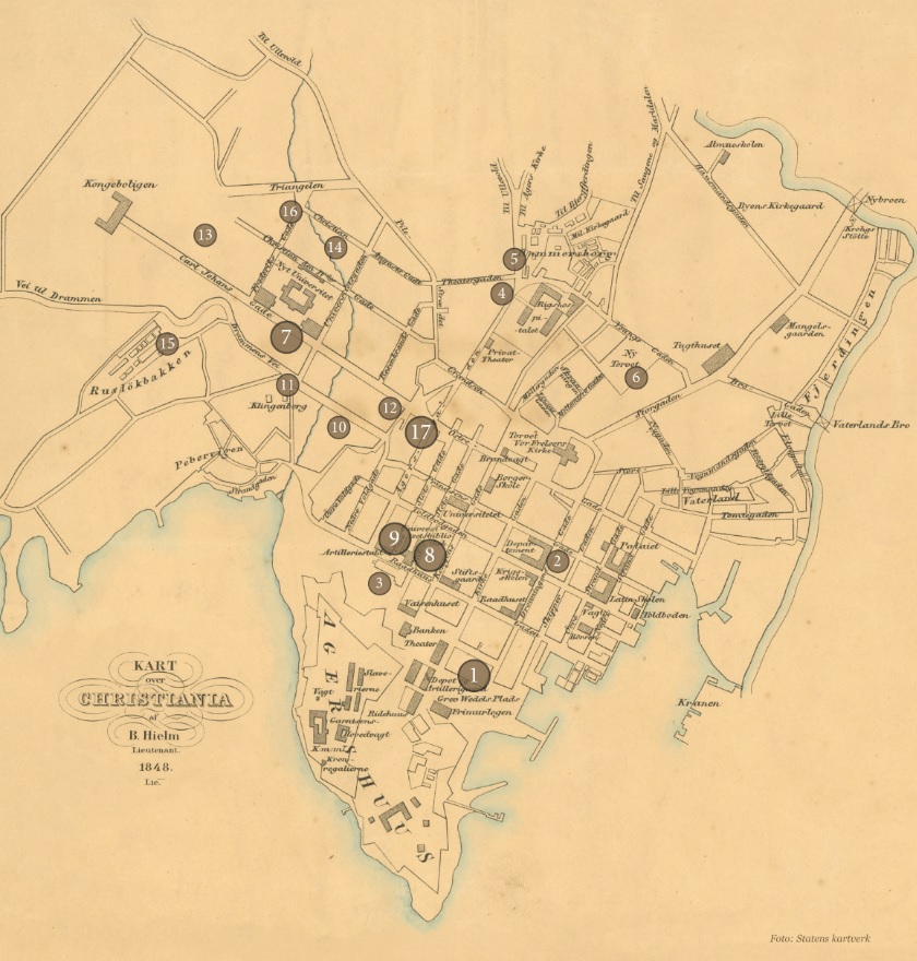 Kart over Christiania fra 1848