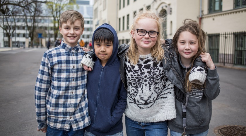 Elevene Jakob, Vincent, Ylva og Victoria fra Majorstuen skole.