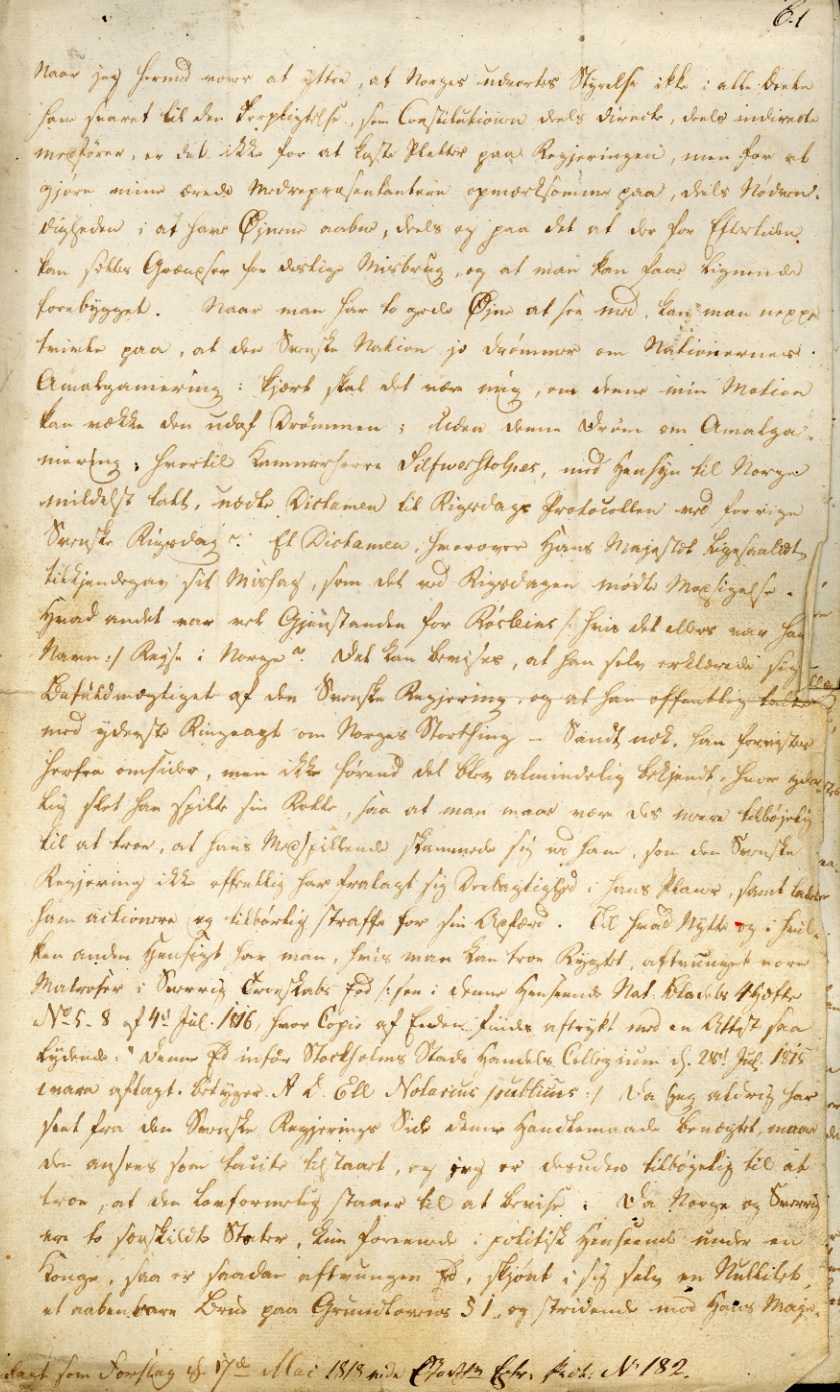 P. P. Flors radikale adresseforslag 17. mars 1818, som lanserte en rekke synspunkter i unionsdebatten.