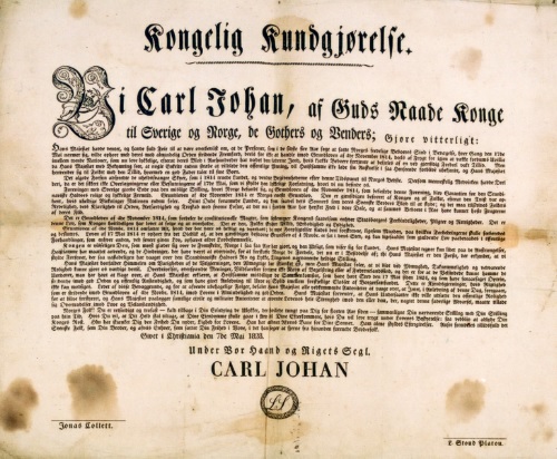 Kong Carl Johans kunngjørelse med advarsel mot å feire 17. mai i 1828