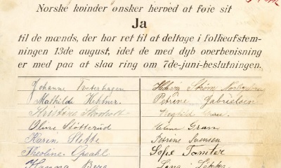 Underskriftsliste fra 1905. Foto: Stortinget.