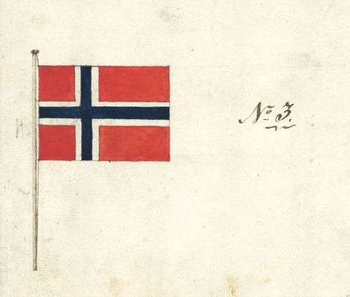 Frederik Meltzers forslag til et norsk flagg. Foto: Stortinget.