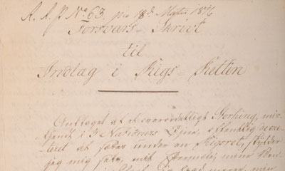 Haxthausens forsvarsskrift, som han la frem for Riksretten den 14. mars 1816. Stortingsarkivet