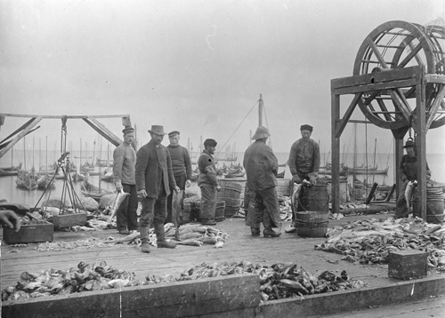 Fiskere på kaia i Kiberg.